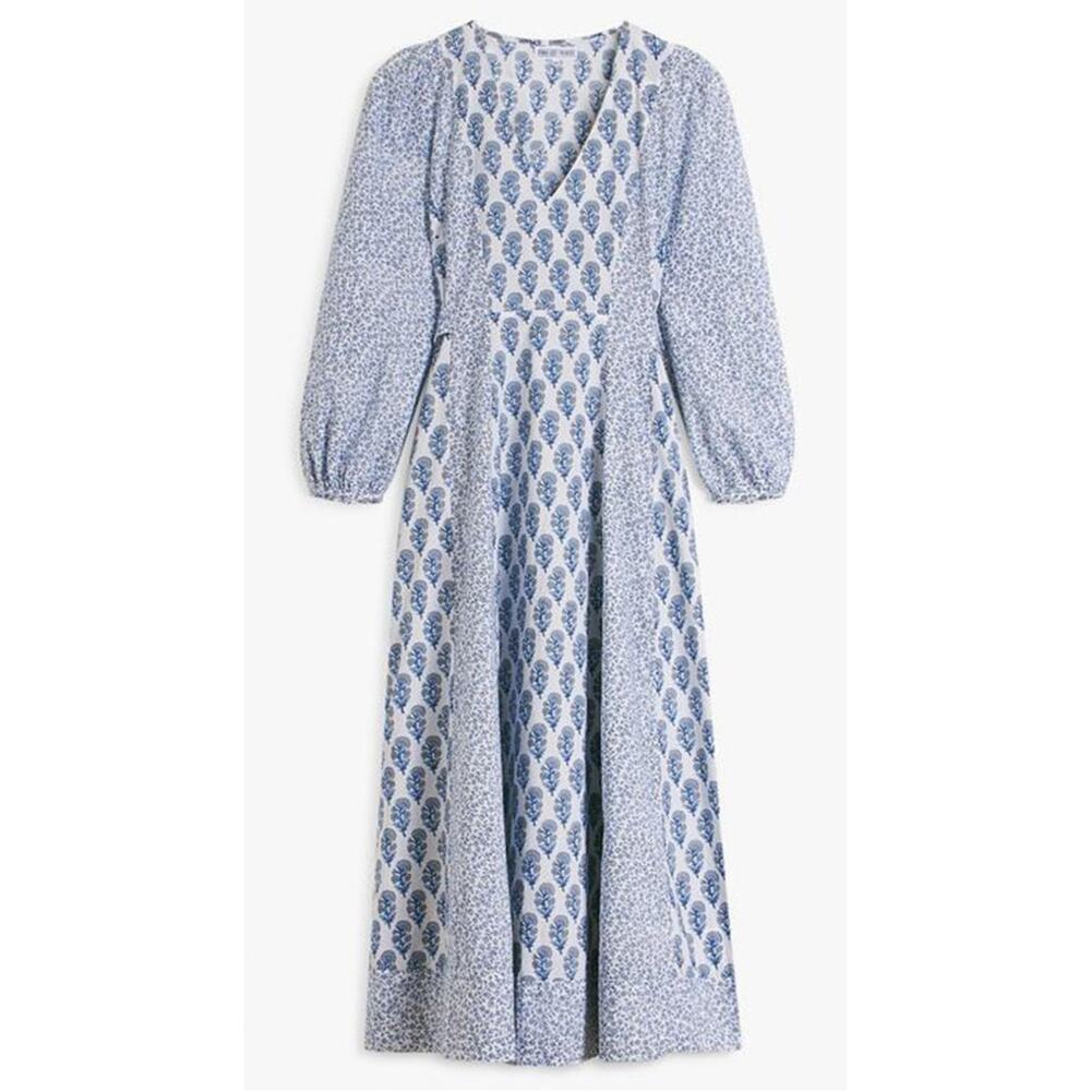 Pink City Prints Tuckernuck Bahama Midi Dress Sky Blossom Blue White Tie Waist L - Picture 3 of 11